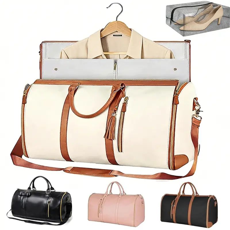 2-in-1 Convertible Garment Duffel Bag – Premium Leather Hanging Suitcase Travel Bag